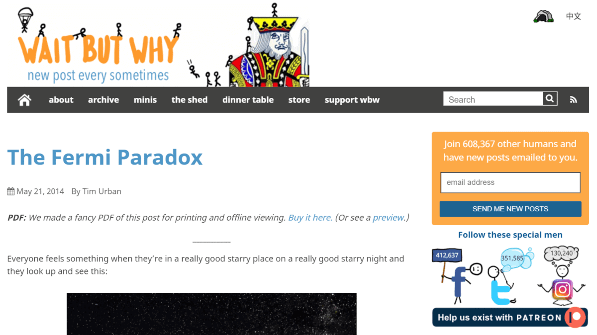 fermi paradox post from the wait by why website