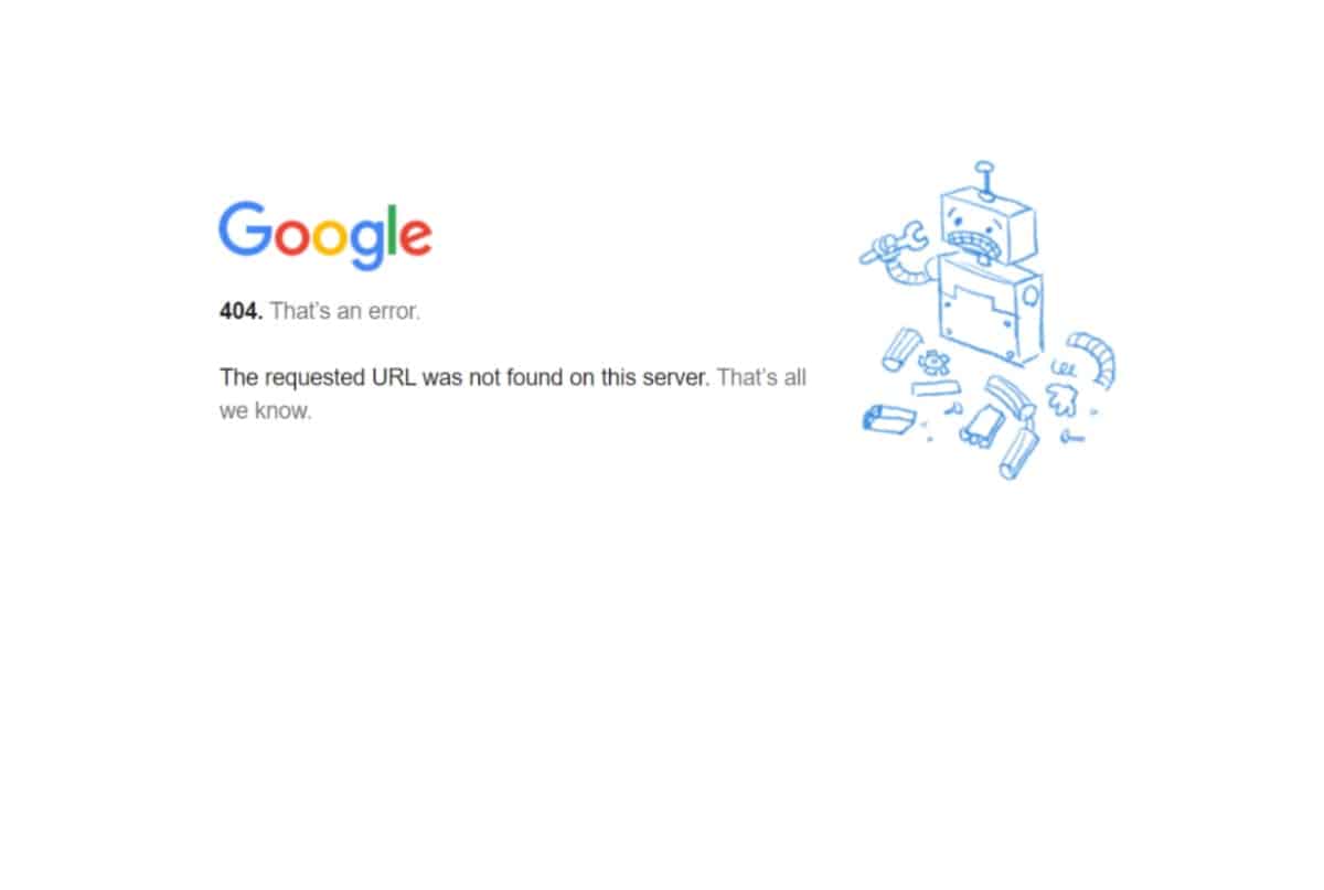 404 error page on google