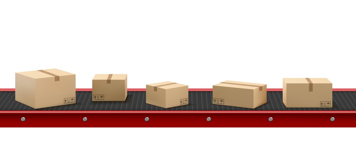 different sized boxes on conveyer belt
