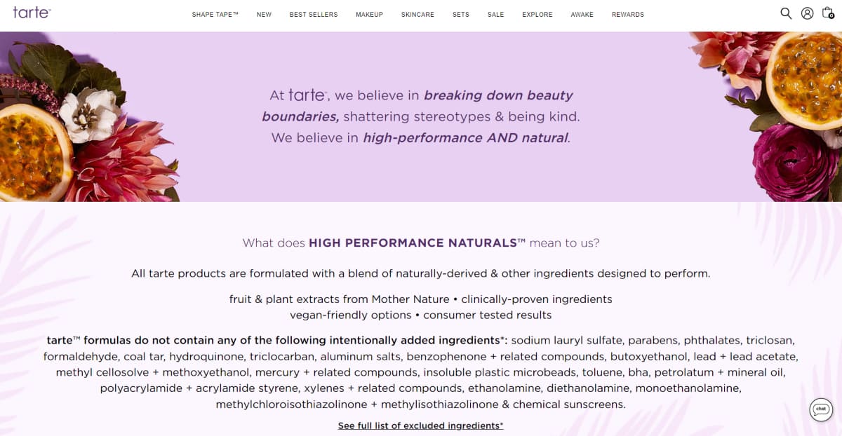 Tarte Cosmetic about us page