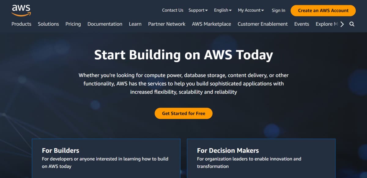 Amazon Web Service homepage