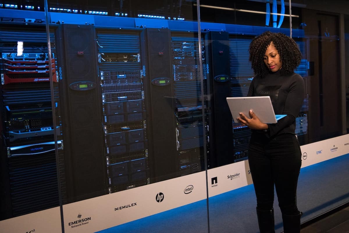 woman standing in front of the server room