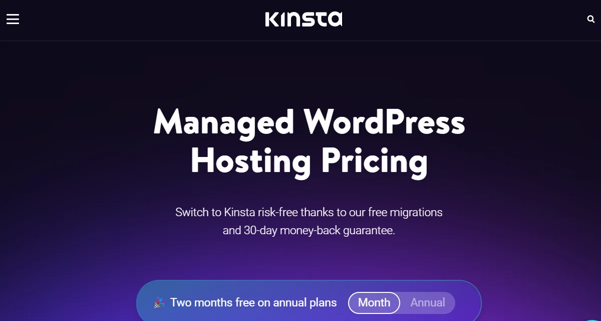 kinsta hosting homepage