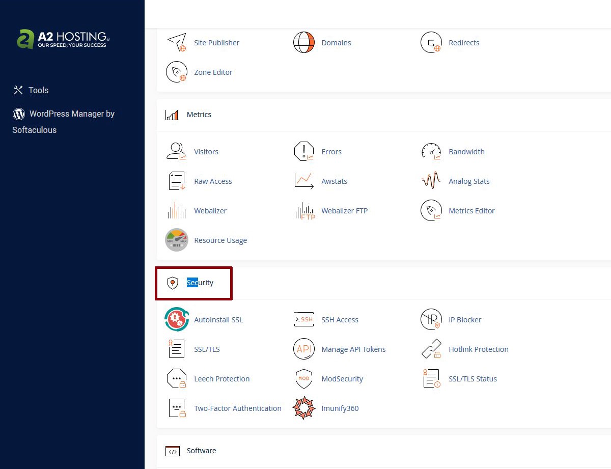 a2 hosting find security heading