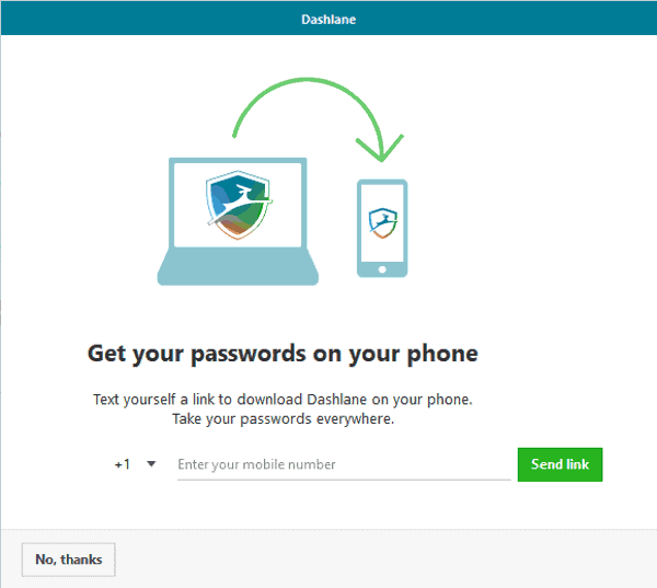 dashlane link phone