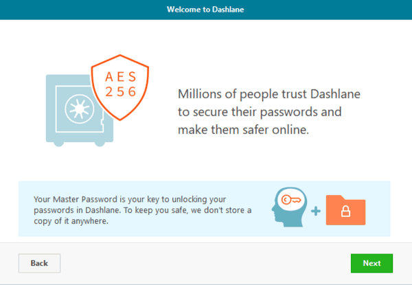 dashlane setup master password