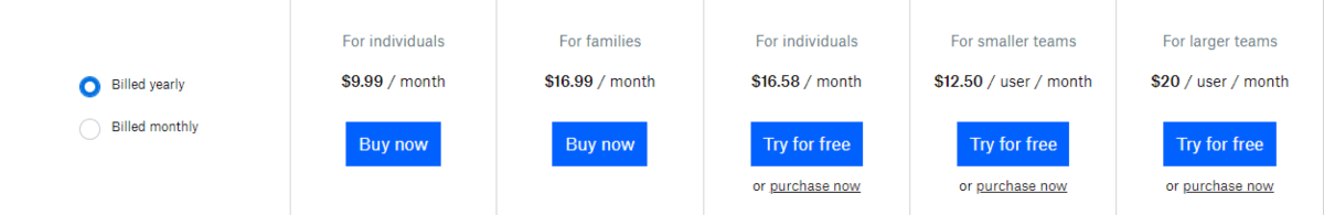 dropbox monthly fees