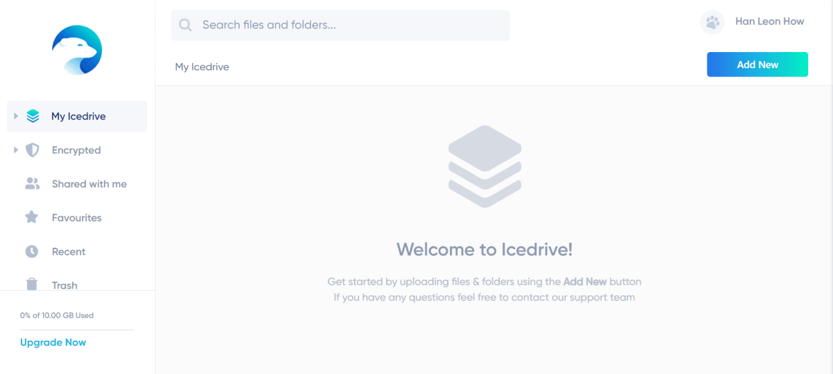 icedrive user interface