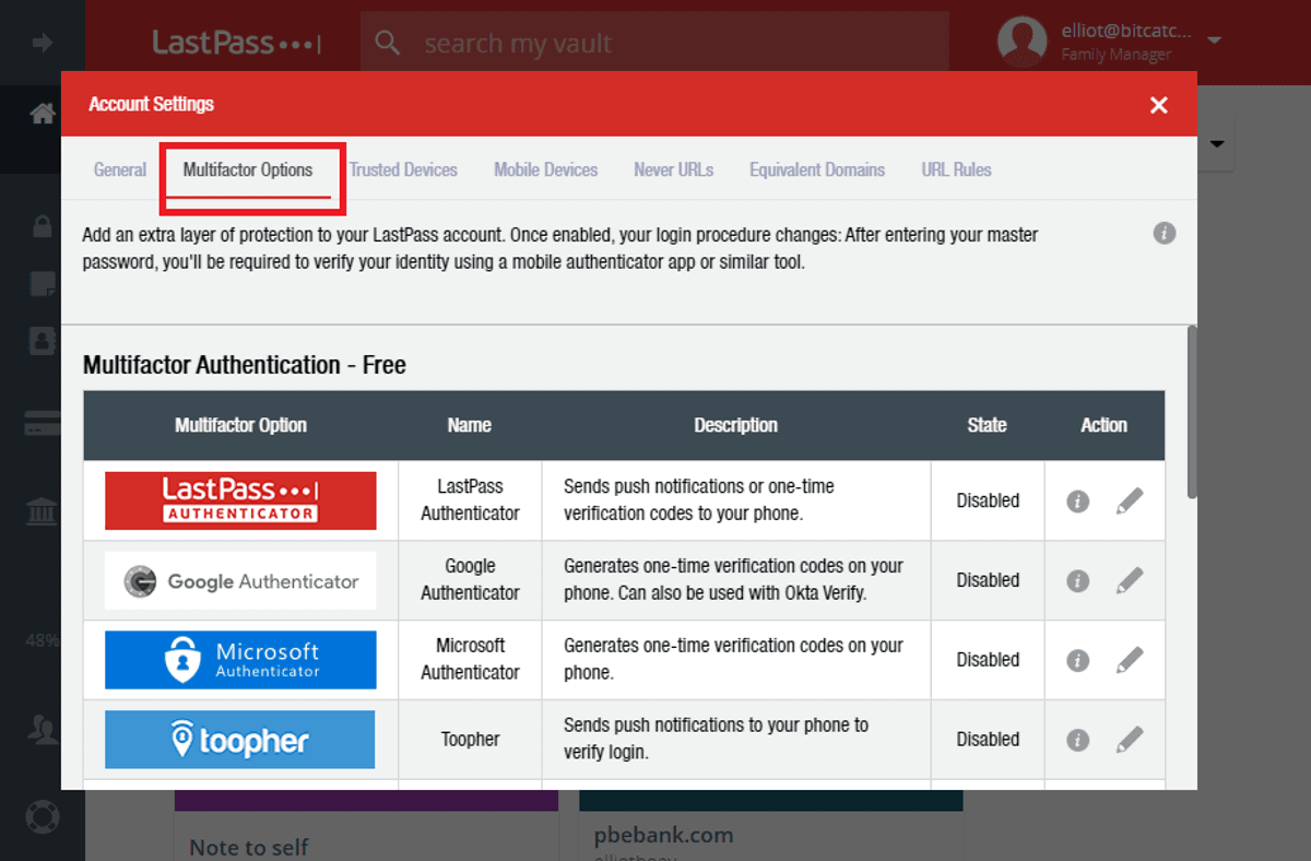lastpass multifactor option