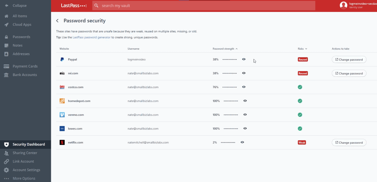 lastpass security dashboard