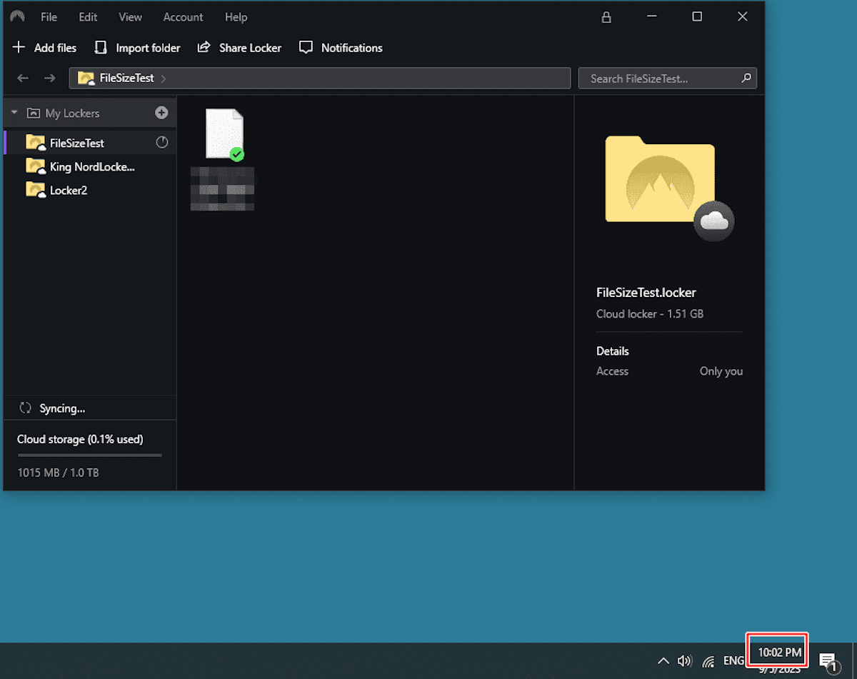 nordlocker done processing files and syncing