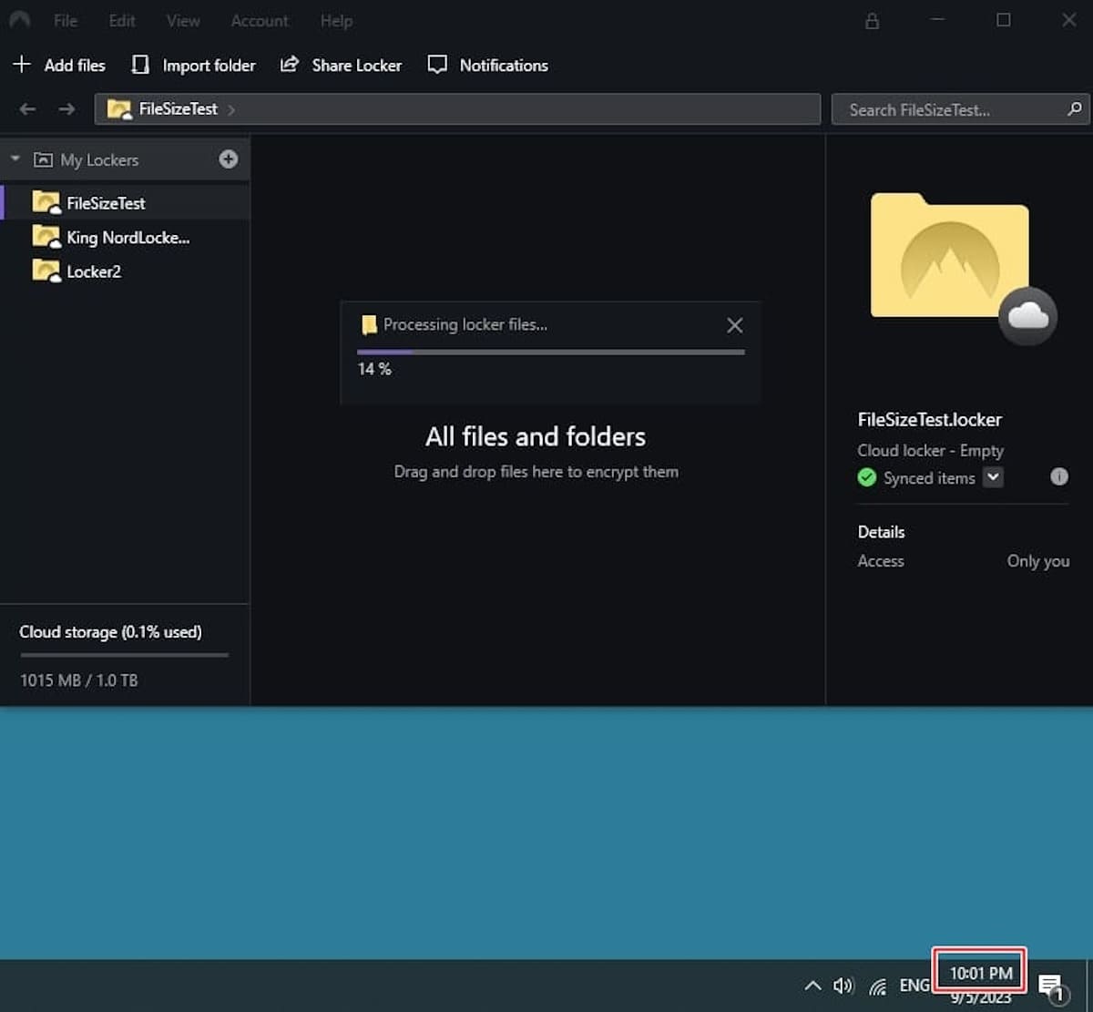 nordlocker is processing the files