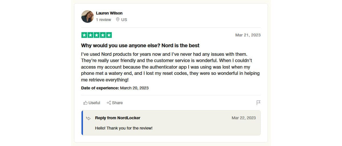 nordlocker trustpilot positive review1