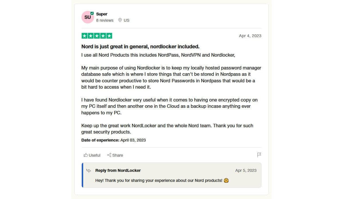nordlocker trustpilot positive review3