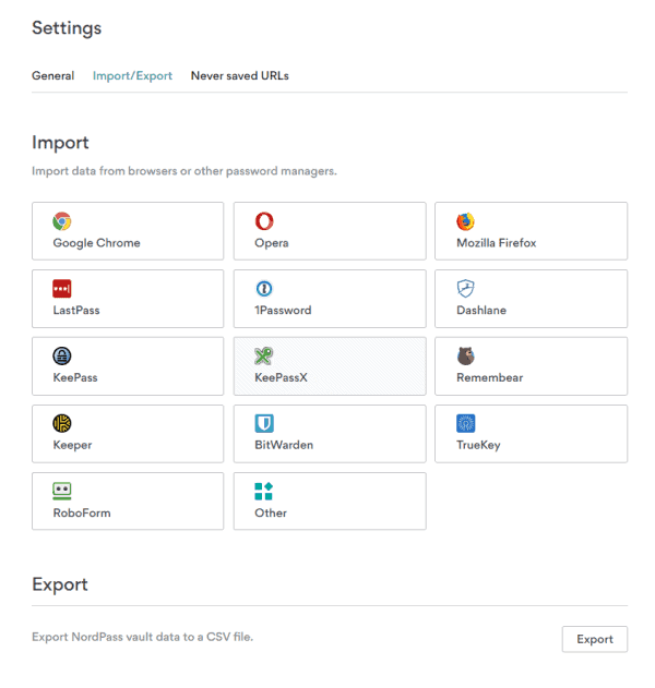 nordpass can import data from browser or password managers
