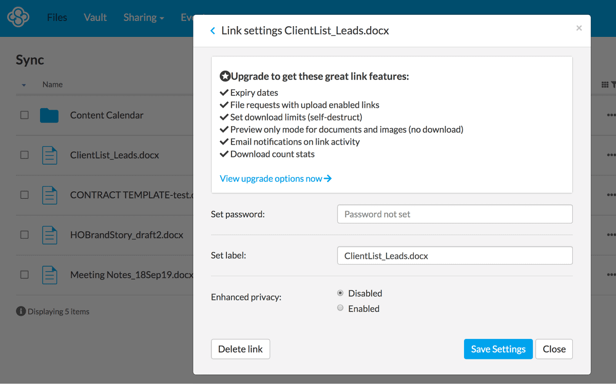 sync.com cloud storage allows customizing permission
