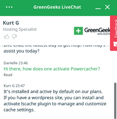 greengeeks live chat support has fast response