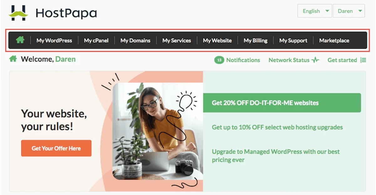 hostpapa dashboard