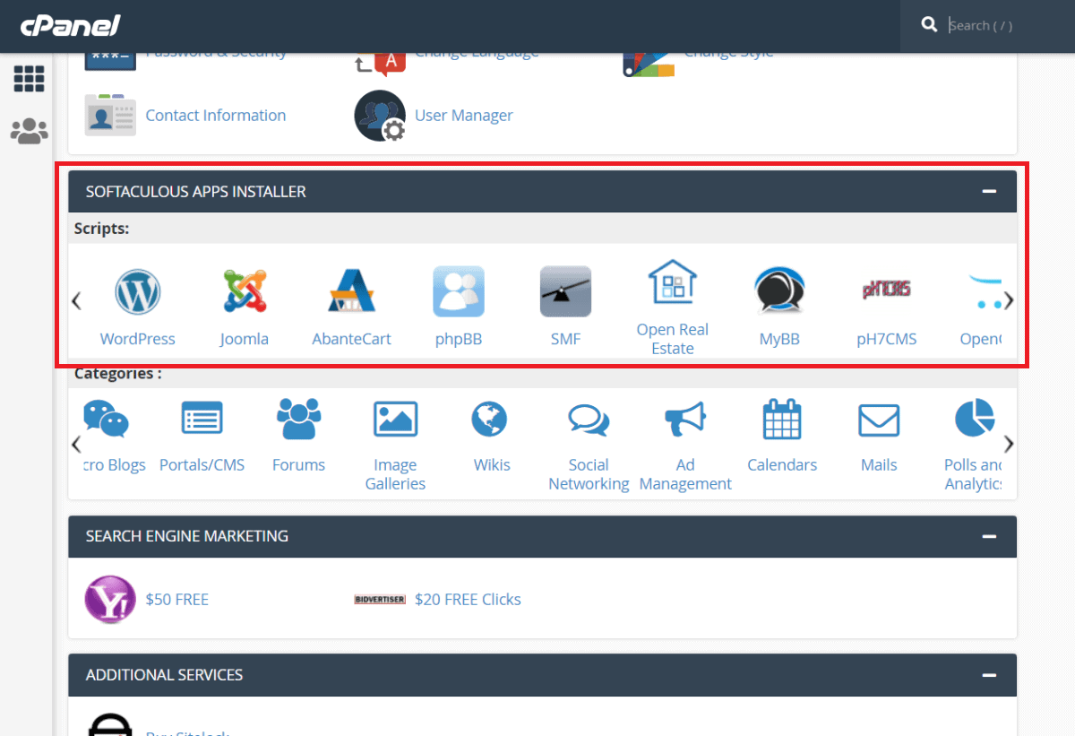 hostpapa comes with softaculous apps installer