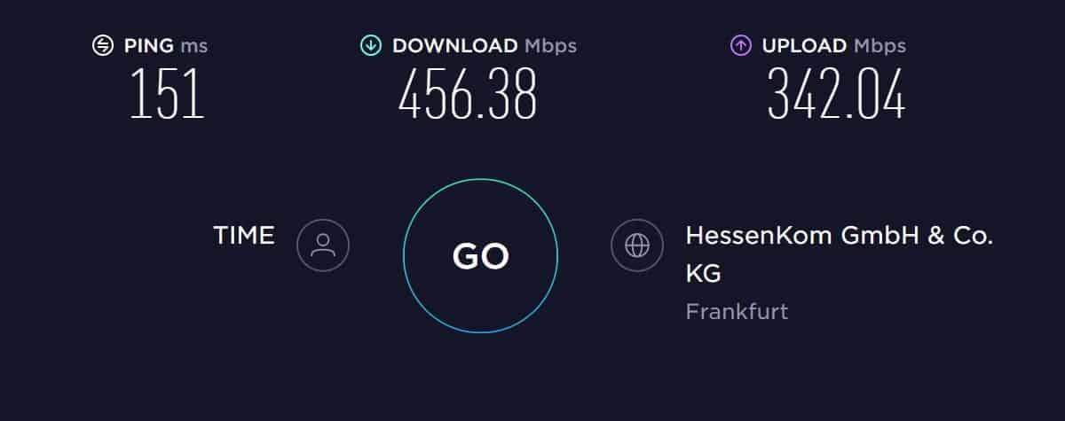 Atlas VPN speed test in Europe with VPN off