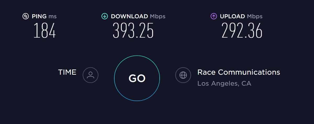 Atlas VPN speed test North America with VPN off