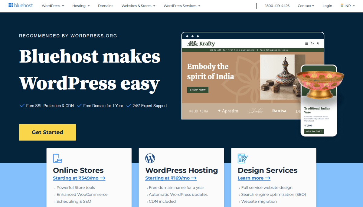 bluehost web hosting services for india