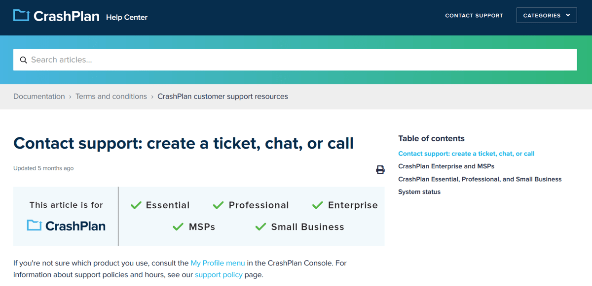 crashplan has dedicated support