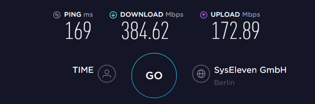 cyberghost speed test EU vpn off