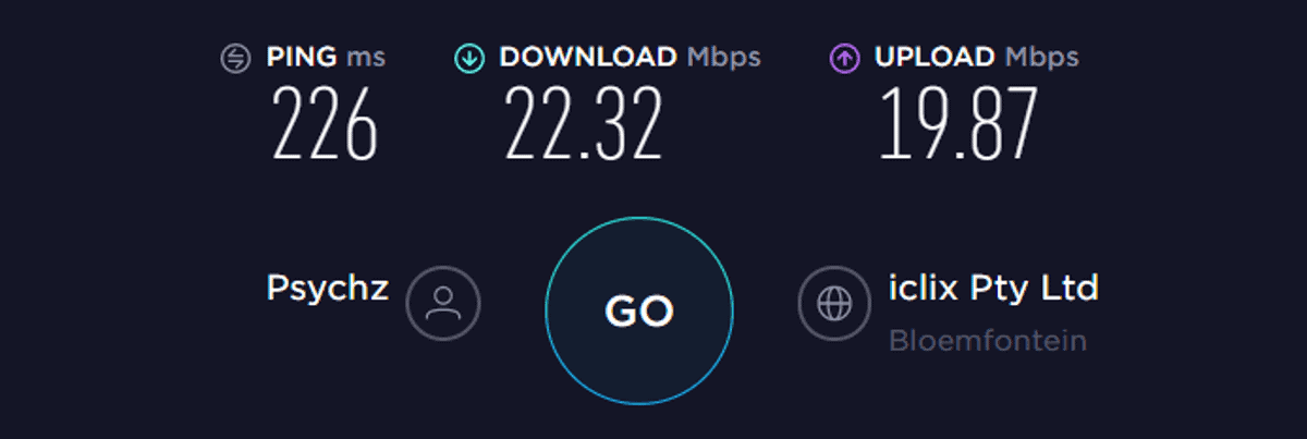 cyberghost speed test Africa vpn on
