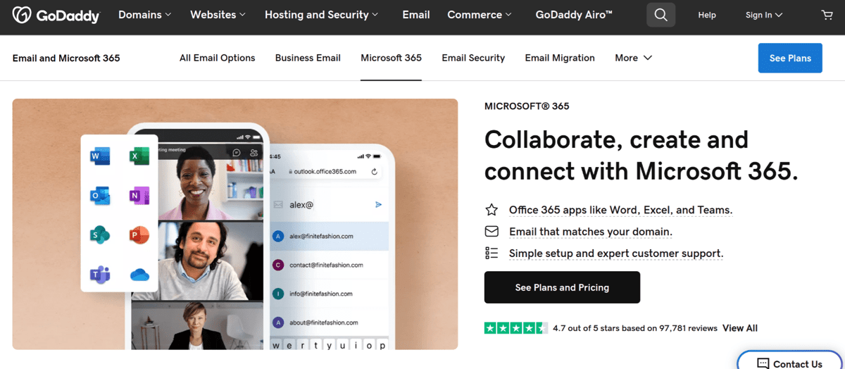 godaddy microsoft office365 email hosting services for business