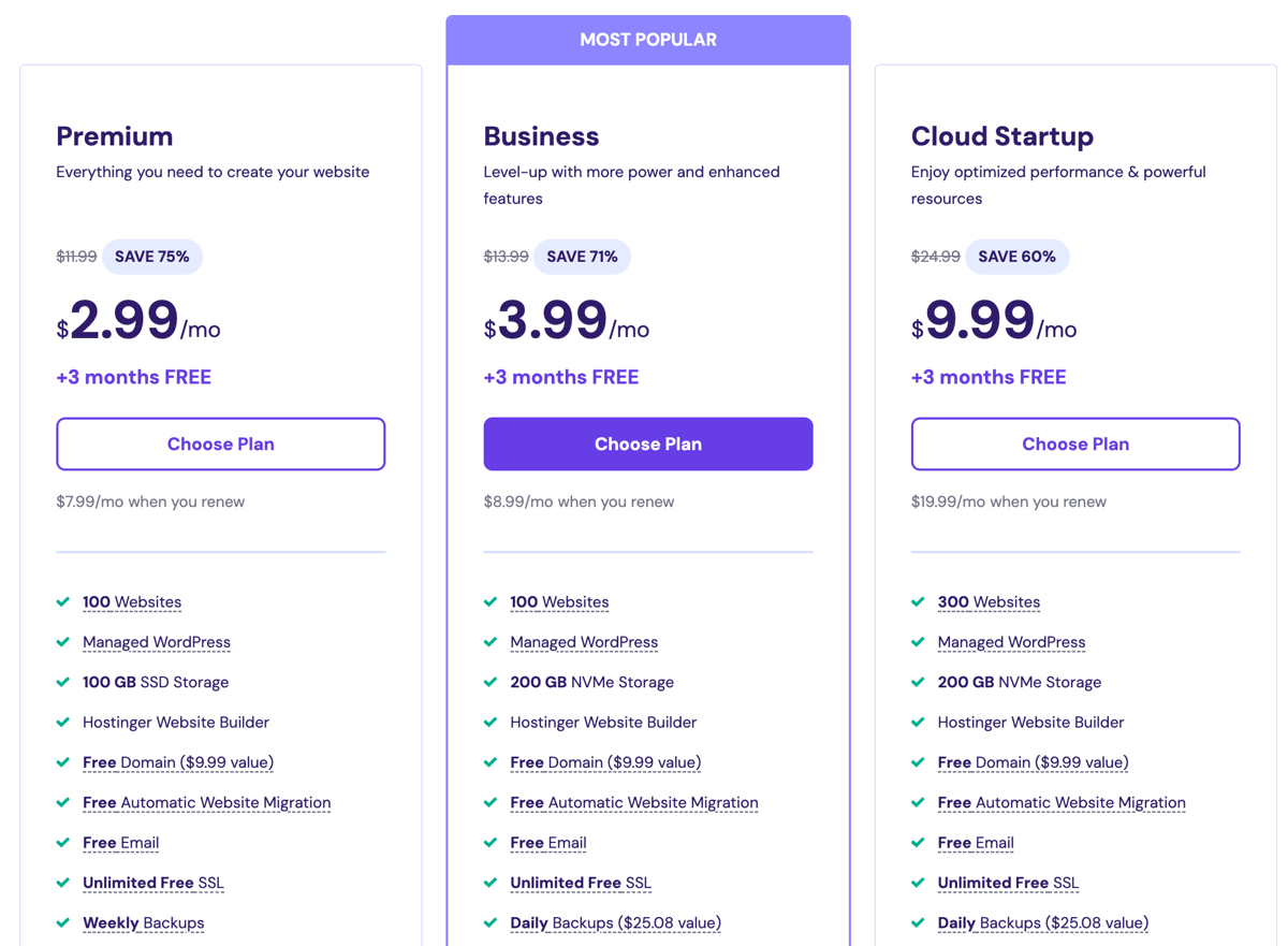 hostinger hosting plans