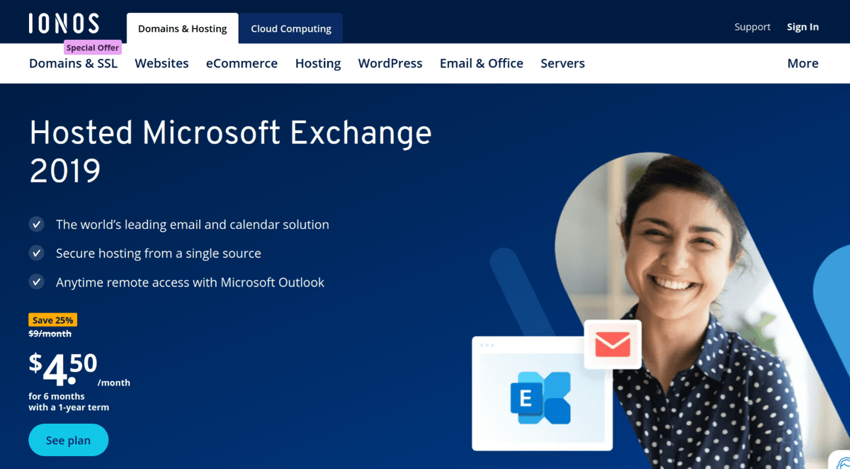 ionos microsoft exchange email hosting solutions