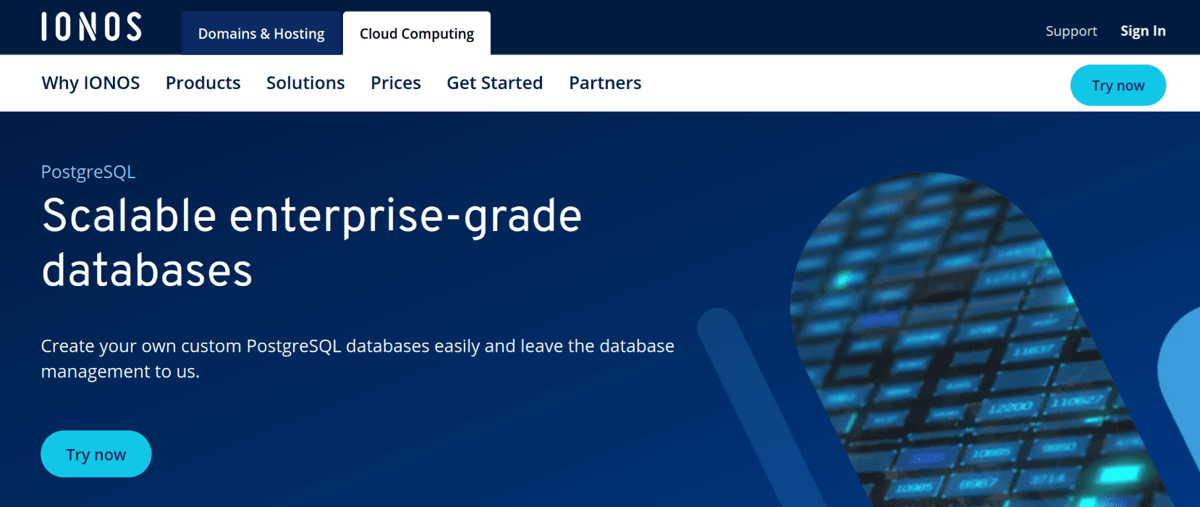 ionos free postgresql website hosting services