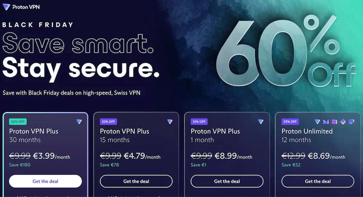 ProtonVPN Black Friday Deals 2023 (60 OFF for 30Month VPN)