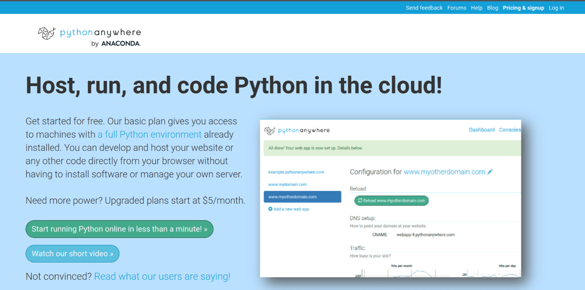 pythonanywhere python hosting services