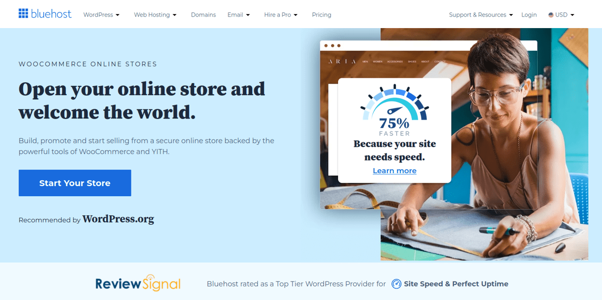 bluehost woocommerce hosting