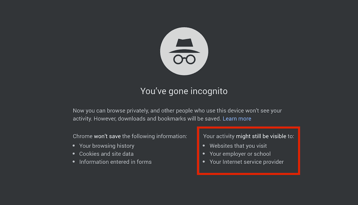 chrome browser incognito mode caveats