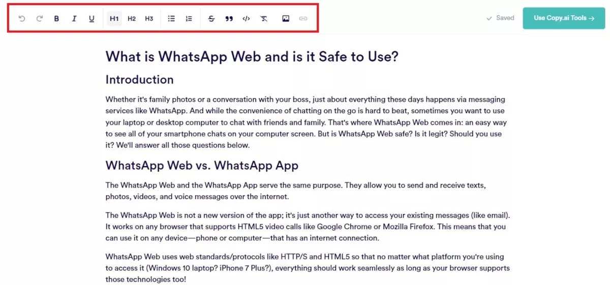 copy ai text editor