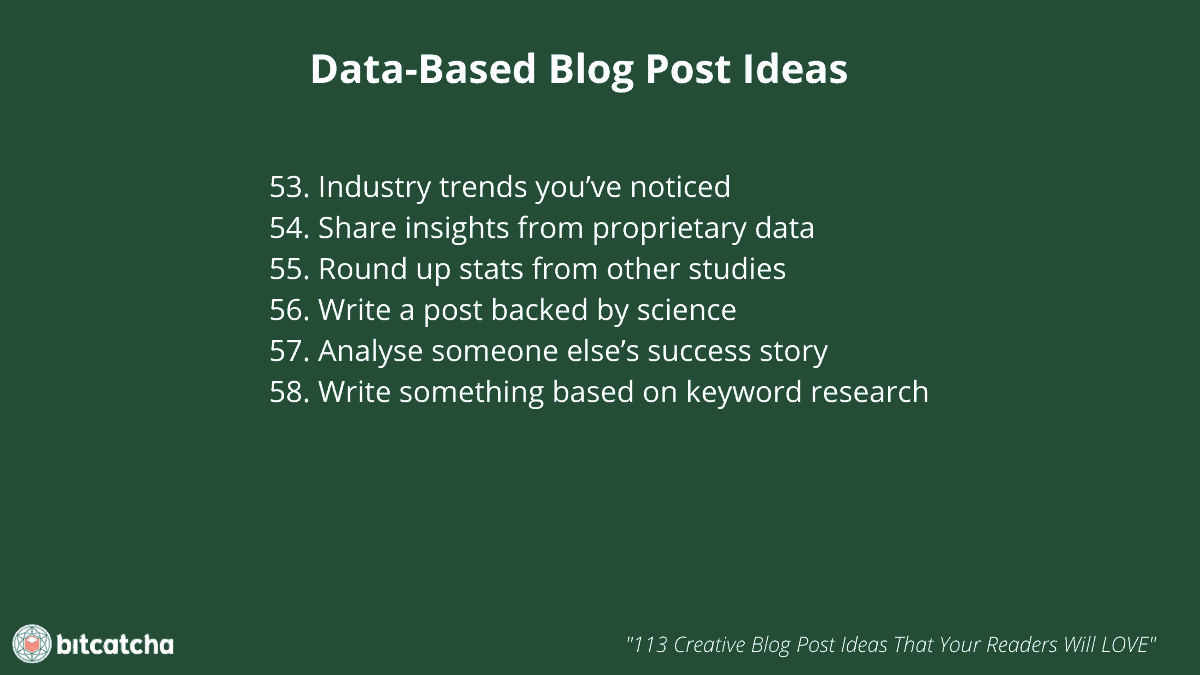 list of 6 data-based blog post ideas