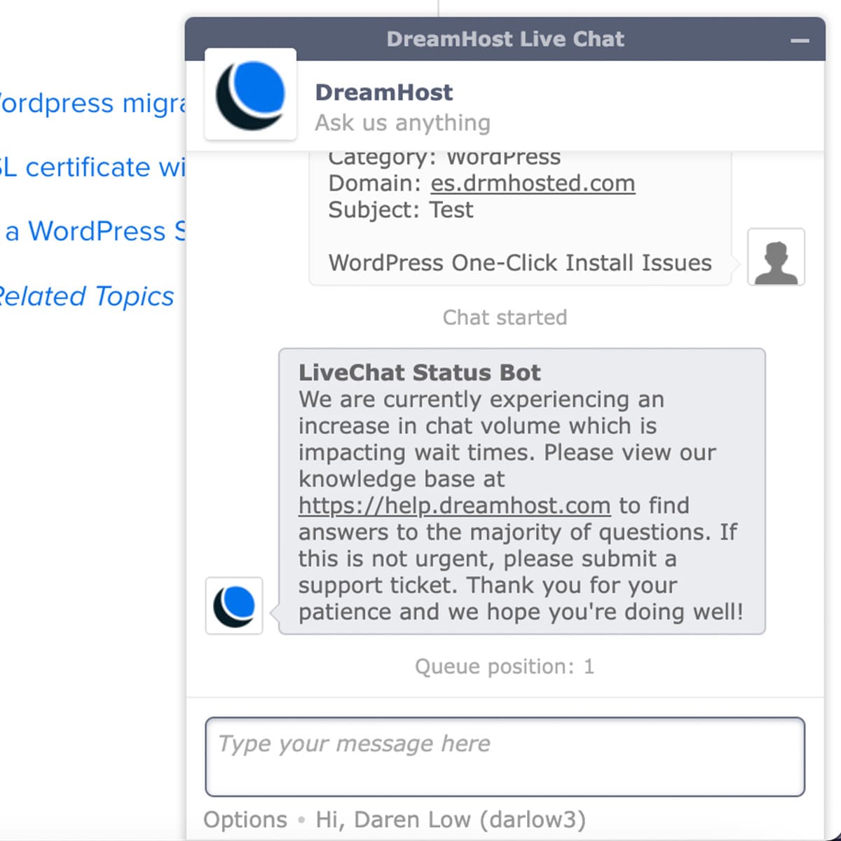 dreamhost live chat window