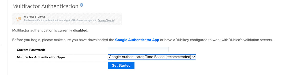dreamhost multi factor authentication