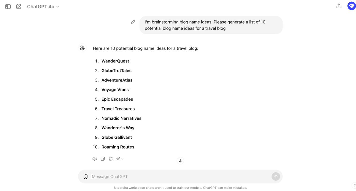 using chatgpt to generate blog name ideas
