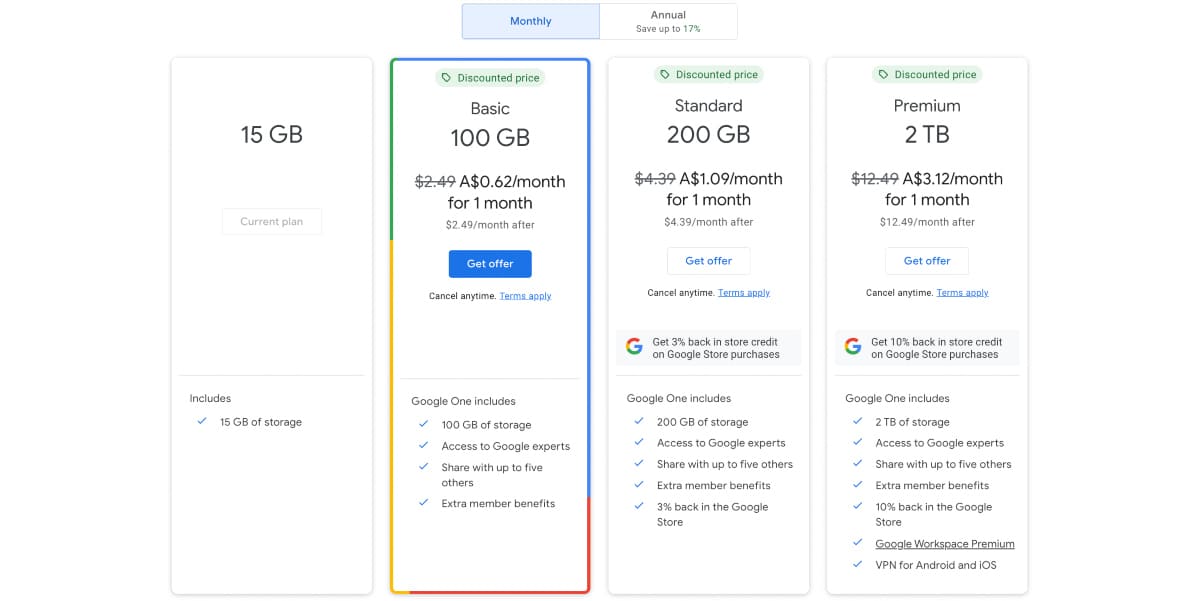 google drive plan and pricing