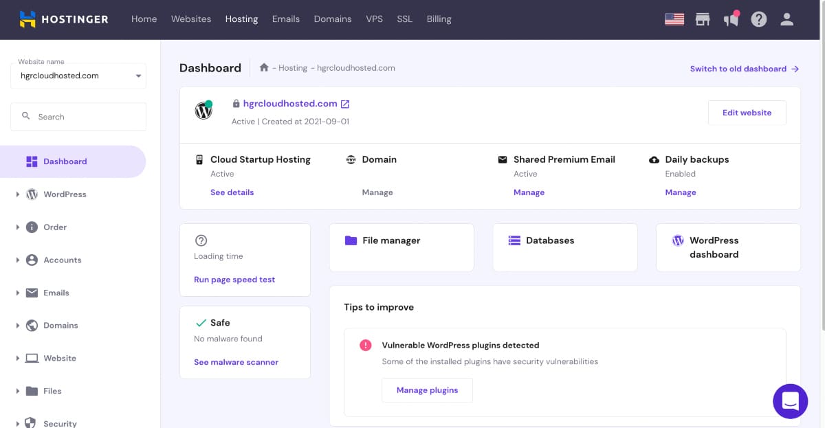 hostinger dashboard