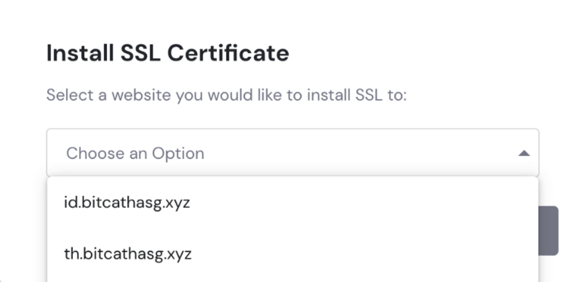 select domain to install ssl on hostinger