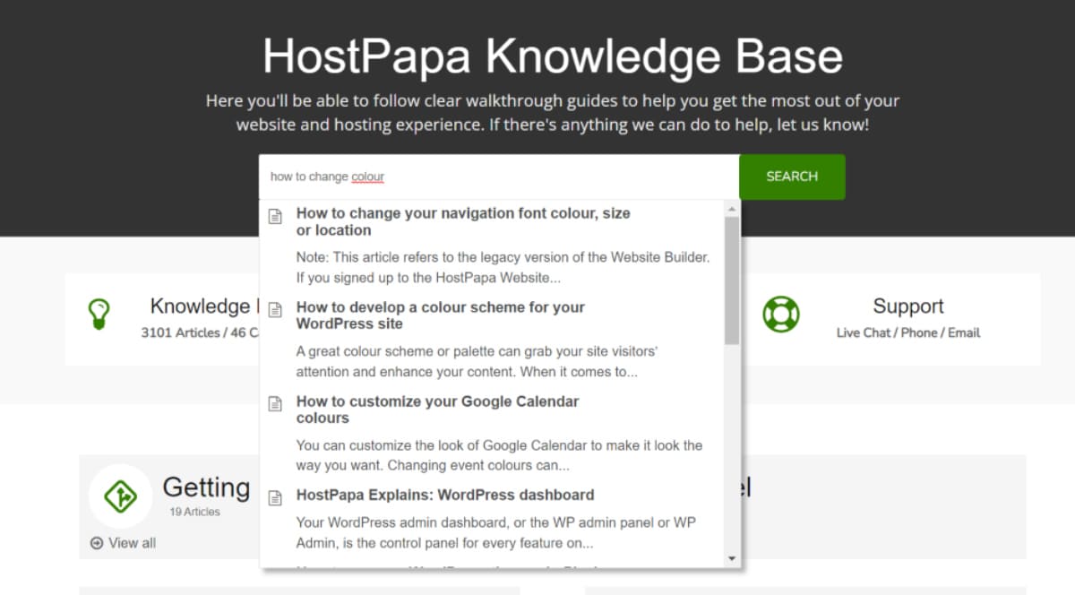 hostpapa knowledge base search