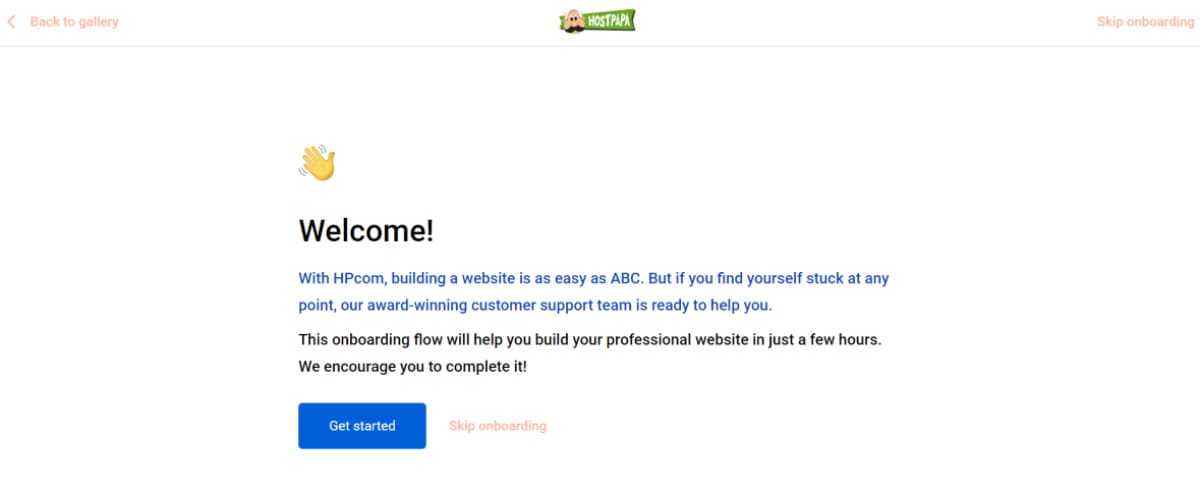hostpapa welcome screen