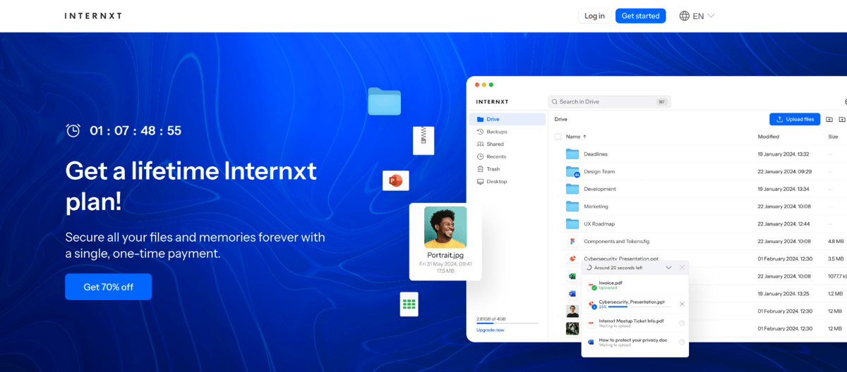 Internxt lifetime landing page