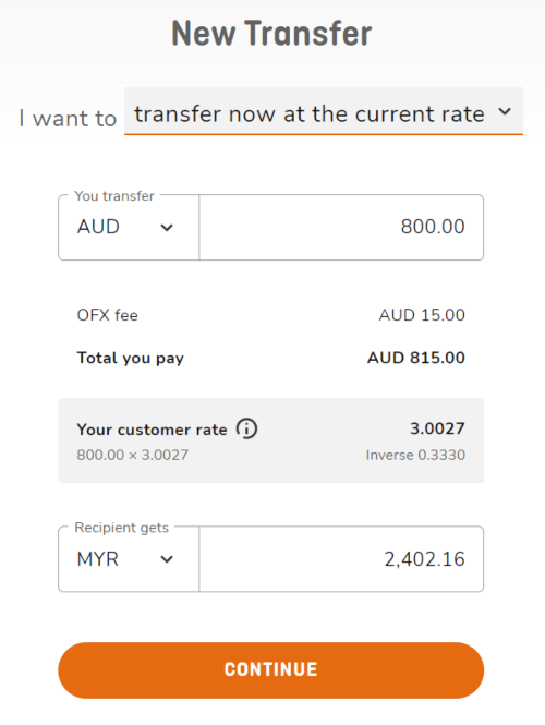 perform new transfer in ofx