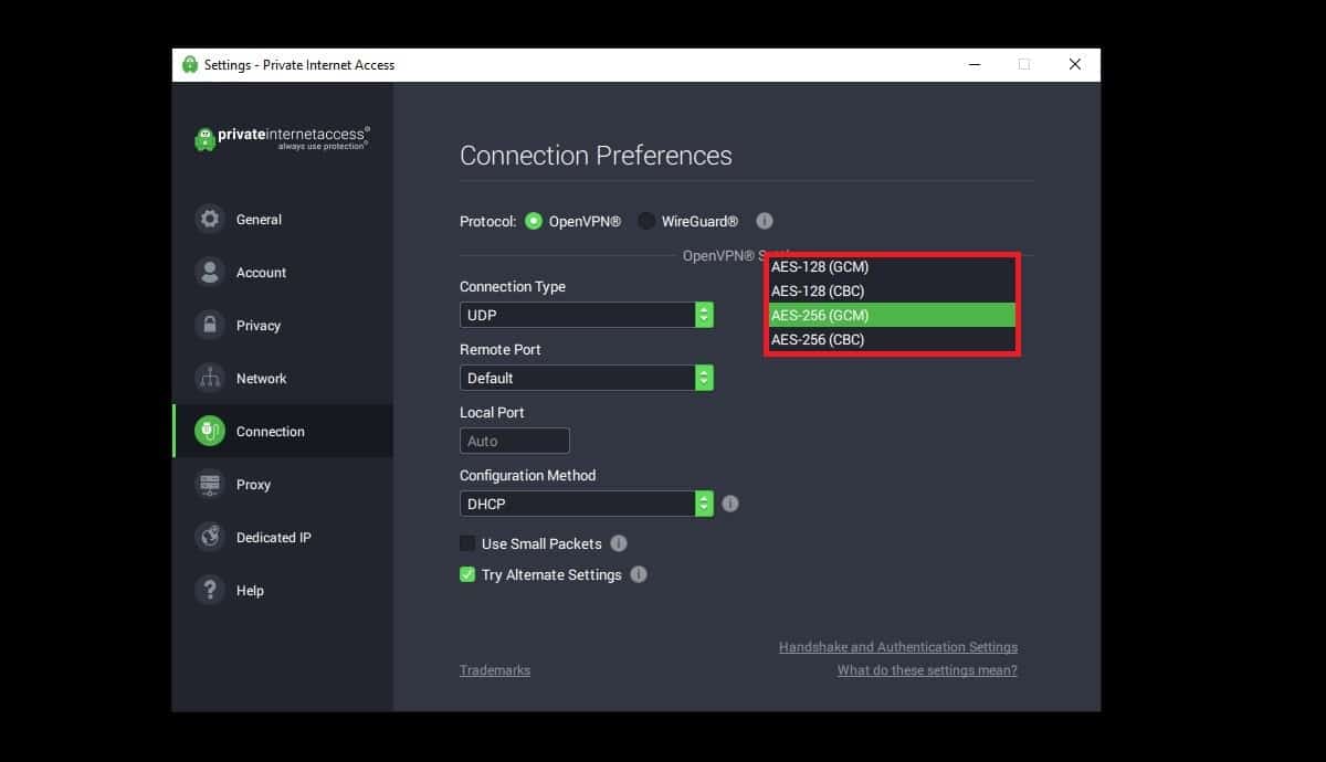 pia encryption options